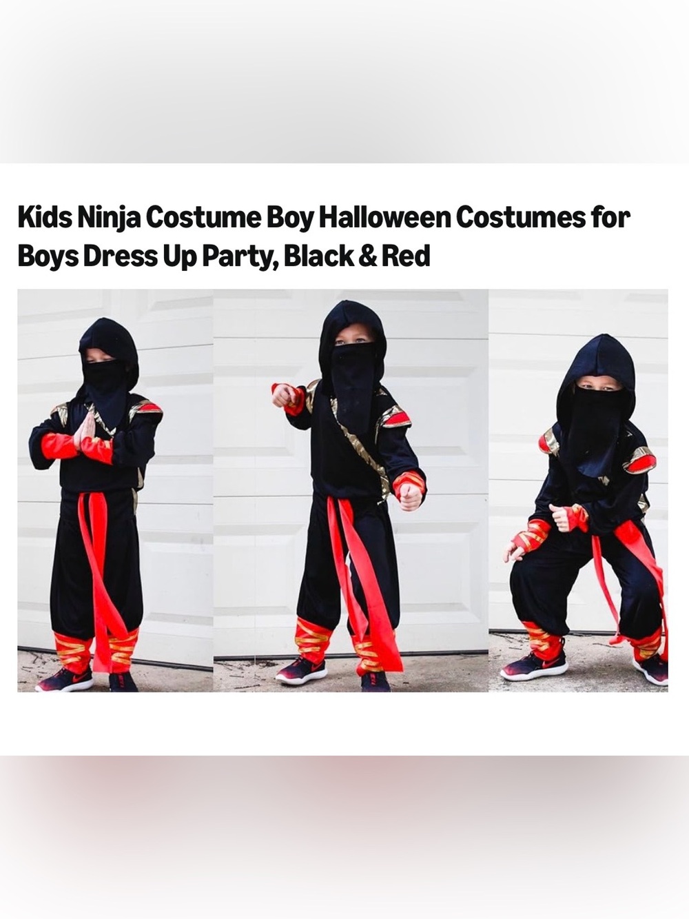 NWT Black Ninja Costume with Red & Gold Details - Picture 3 of 6